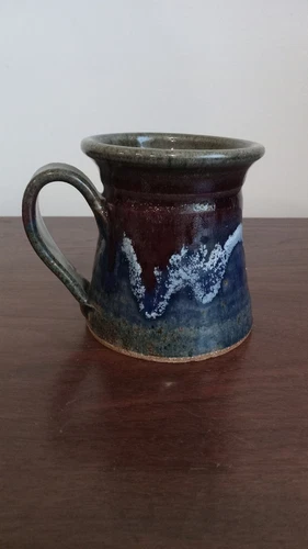 Vtg Studio Art  Ceramic Pottery Multicolor Glaze Design Coffee Mug Cup