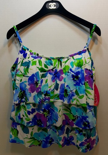 Caribbean Joe Swim Ruffled Floral Print Tankini Top Sz 8 ti3 - Picture 2 of 3