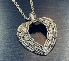 Faith Love Angel Wings Heart Pendant Necklace Silver Pewter Style Feather Detail