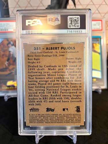 ⭐️ ALBERT PUJOLS 2001 BOWMAN HERITAGE #351 PSA 9 MINT ROOKIE RC CARDINALS CARD - Picture 2 of 2