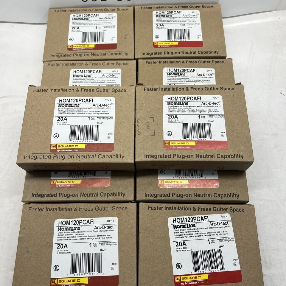 10 PCS SQUARE D HOMELINE HOM120PCAFI 20A ARC FAULT AFCI PLUG ON NEUTRAL BREAKER - Image 2 of 3