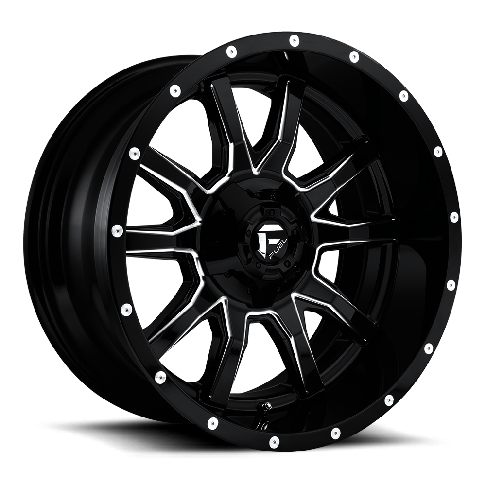 4 NEW GLOSS BLACK MILLED FUEL WHEELS SLEDGE D595 22X12 6135/139.70