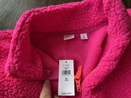 Gap Kids Girls Sherpa Fleece Quarter Zip Sweater Pink Fuschia NWT Size XL (12) - Picture 5 of 7