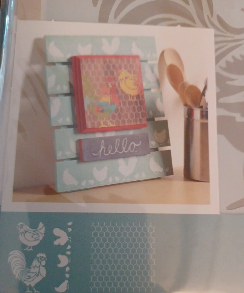 Paquete de 2 plantillas coordinadoras de gallinero de arte popular a cuadros ~ 8.5" X 9.5" Foto 4 de 4