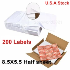 200 Shipping Labels 8.5x5.5 Half Sheets Blank Self Adhesive 2 Per Sheet USA