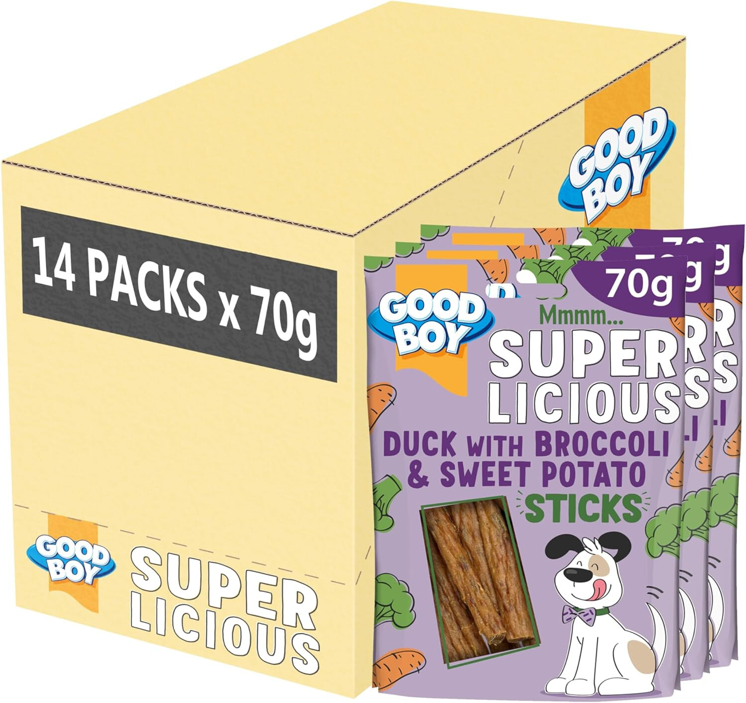 14X GOODBOY DUCK W/ BROCCOLI & SWEET POTATO STICKS NATURAL DOG PUPPY TREAT 70G