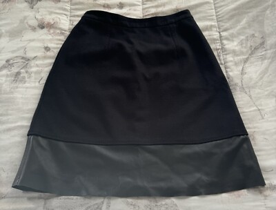 Sinclaire 10 Black Wool Blend with Lamb Leather Bottom Hem Pencil Skirt  Sz 2