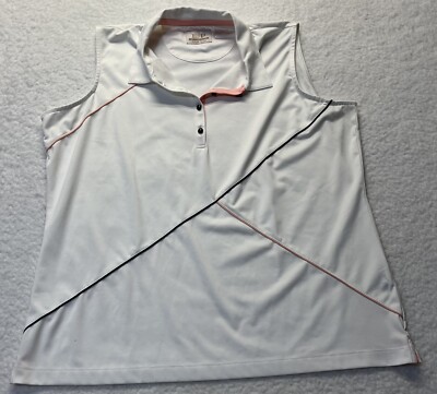 E P Pro Tour Tech Golf Shirt Womens 1X White Pink Gray Trim Sleeveless Polo