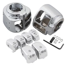 Chrome Switch Housing Cover Kits+6pcs Hand Control Switch Button Caps For Harley