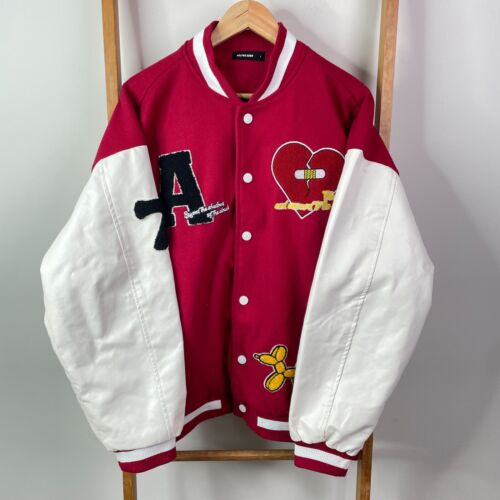 Aelfric Eden Varsity Jacket Mens Large Red Snap Button Embroidered Streetwear