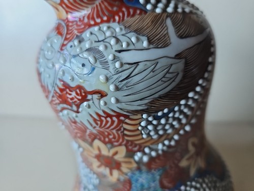 Oriental Dragon Vase DAMAGED 6 Character Marks Japanese 3 Toes Dragon 30cm Tall - Picture 13 of 15