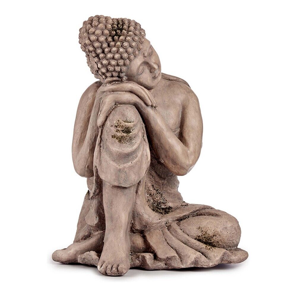 Figura decorativa de jardín Buda gris resina poliéster [34,5 x 54,5 x...