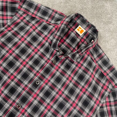 Hugo Boss Orange Shirt Men's Size Large Plaid Roll Tab Long Sleeve Button Down
