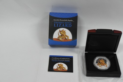 2014 Tuvalu Thorny Devil Lizard $1 1oz Silver Proof Coloured Coin - Case & COA - Imagen 2 de 8