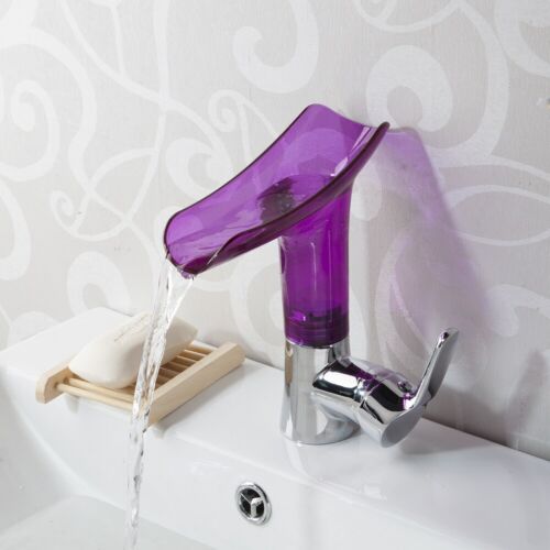 Grifo fregadero fregadero de tocador púrpuras con pico de cascada cromado mezclador baño lavabo - Imagen 3 de 8
