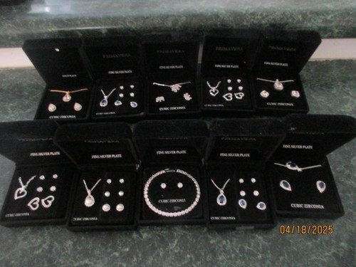 Primavera Fine Silver Plate Cubic Zirconia Necklace Bracelet Earring Sets Lot 2