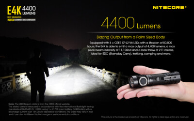 NITECORE 4400lm XP-L2 4×CREE NITECORE(ナイトコア)E4K ■ E4K Flashlight EDC Compact 21700 Generation Next ライト・ランタン