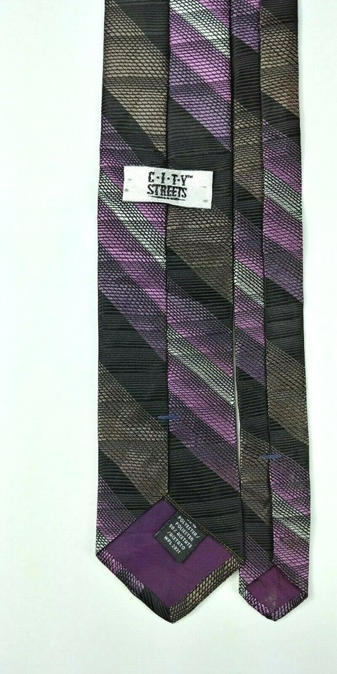 City Streets Necktie Tie Mens Black Brown Purple Striped EUC EBay city-streets-necktie-tie-mens-black-brown-purple-striped-euc-ebay