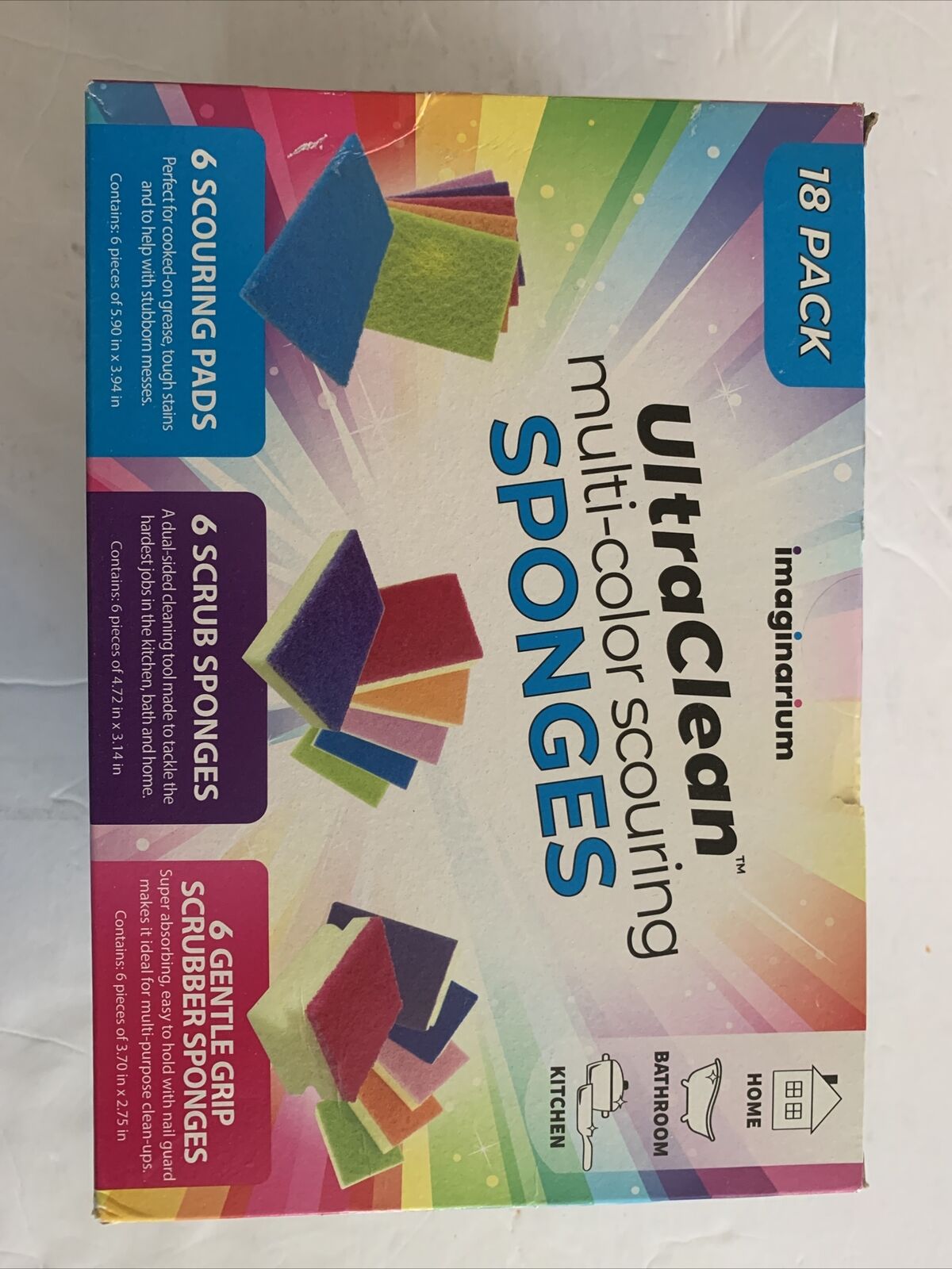 18 Pack Ultra Clean Multi-Color Scouring Sponges Kitchen Bathroo