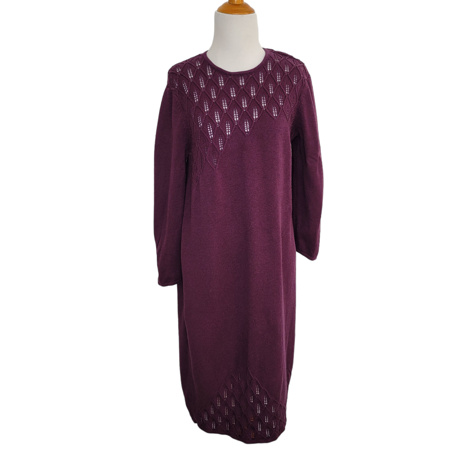 J. McLaughlin Cotton Sweater Dress Sangria Purple Crochet 3/4 Sleeve Women XL