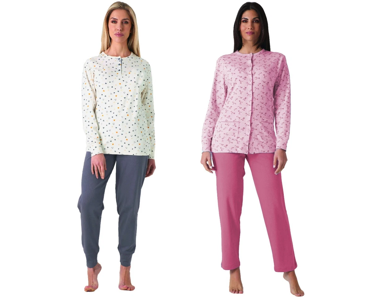 NORMANN Pigiama Donna In Spugna Maniche Lunghe – Caldo, Con Polsini, Taglie Forti, Rosa, 34-40, Certificato Oeko-Tex - copertina