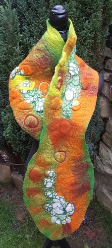 HANDMADE HAND FELTED MERINO WOOL SCARF WET FELTING NUNO GIFT SHIBORI LEAF AUTUMN - 第 2/6 張圖片