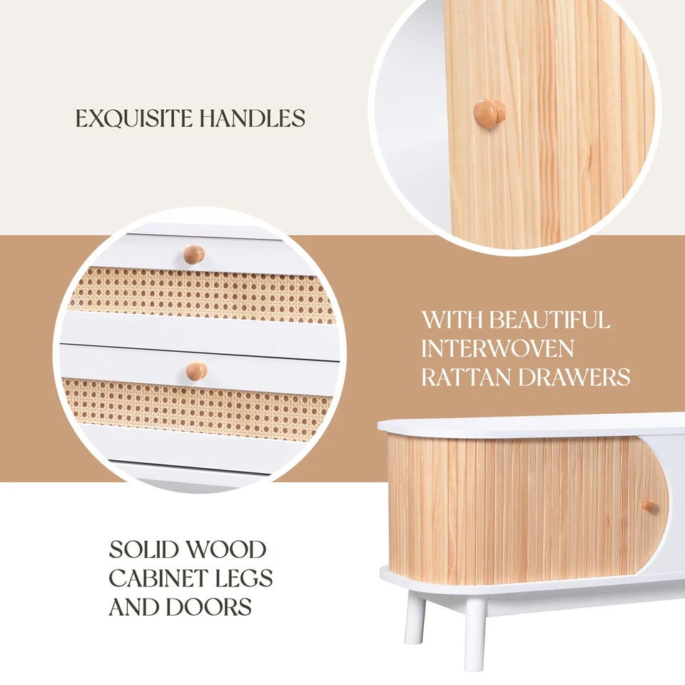 Suporte de TV de vime para TVs de até 75" console de mídia com 2 portas de correr e 2 gavetas - Imagem 3 de 4