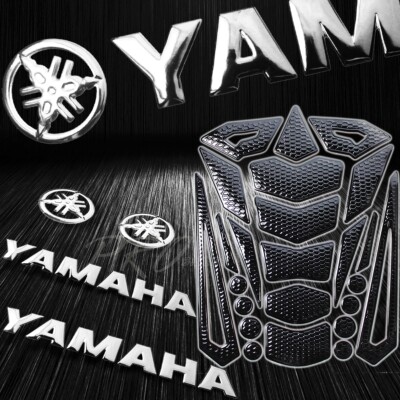 24PCs Perforate Black Fuel Tank Pad+8'' Chrome Bikes Logo&Letter Emblem Stickers