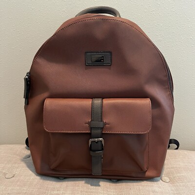 Ted Baker London Eazey Backpack Faux Leather Brown Textured Laptop Bag
