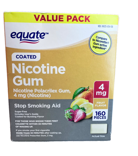 Equate Nicotine Gum 4mg Coated FRUIT FLAVOR Count 160 Pieces CT 10/2026 NEW