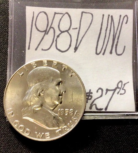1958 D Franklin Silver Half Dollar UNC! ENN Coins