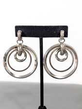 Vintage Silver Tone Round Circle hoop Screw Back Dangle Earrings Bold MOD