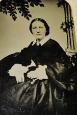 ANTIQUE CW ERA TINTYPE PHOTO FASHIONABLE WOMAN IN HOOP DRESS WITH FUNNEL SLEEVES