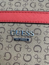 GUESS - Tan Monogram Wristlet With Red Accents Vintage
