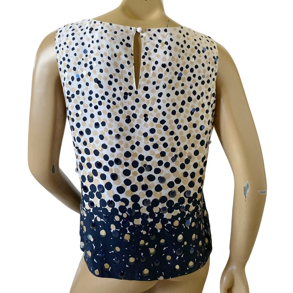 Blusa regata feminina Ellen Tracy tamanho 10 seda sem mangas lantejoulas bolinhas - Imagem 4 de 4