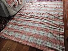 Pair Heavy Lined Plaid Peach Cotton Curtains Drop 2m By Width 2.50m Each