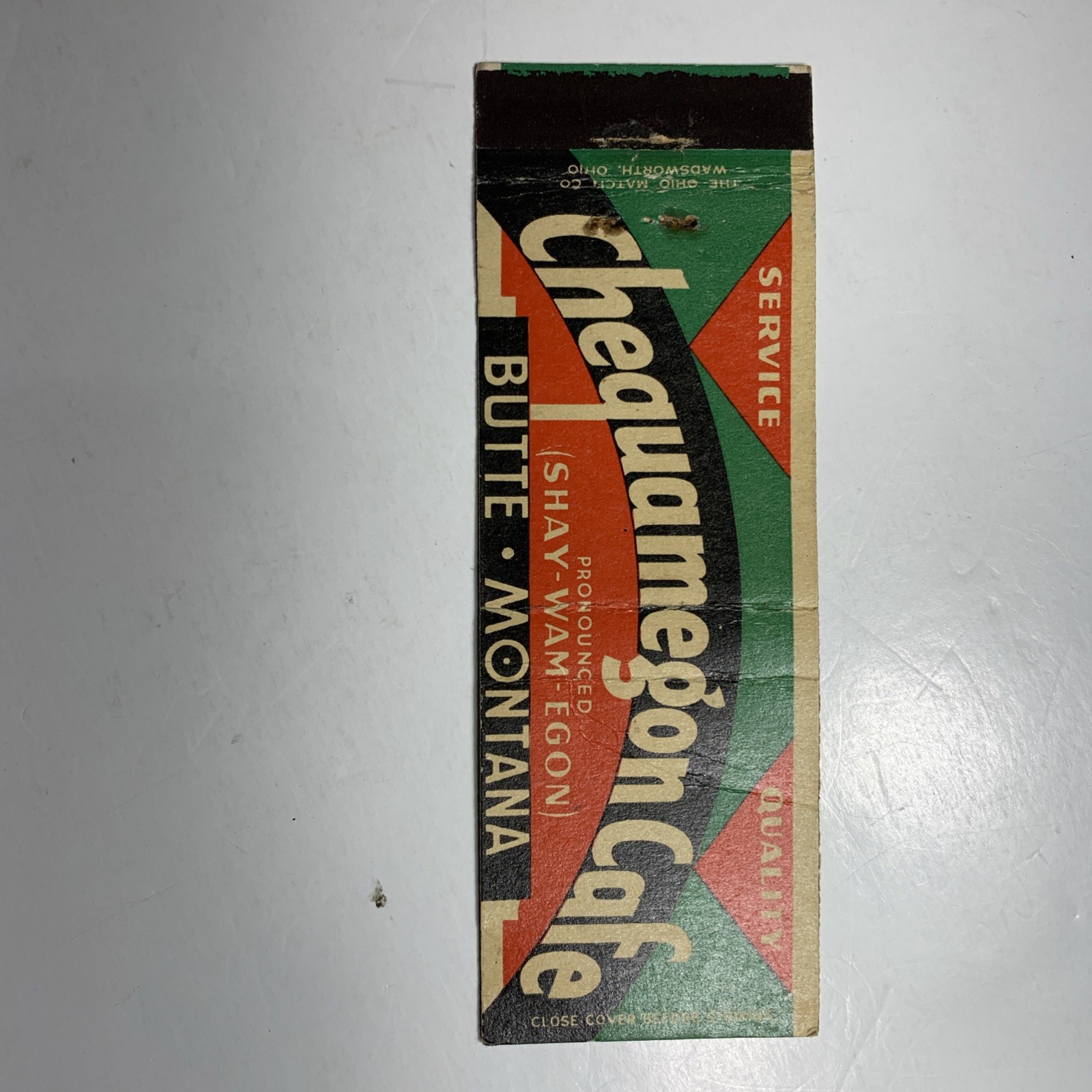 Matchbook Cover Chequamegon Café Butte, Montana full length