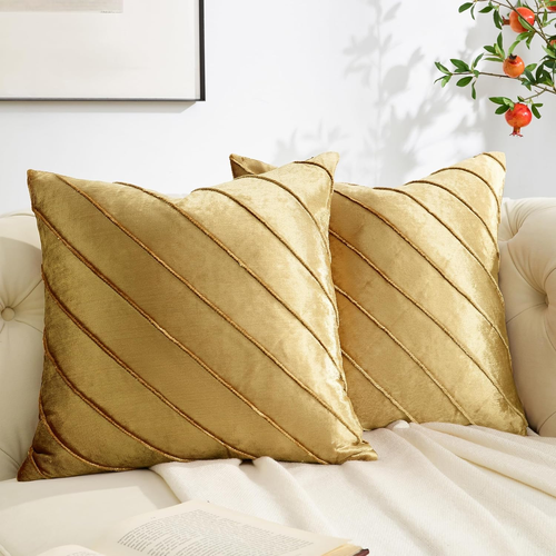 Fundas de Almohada Decorativas de Terciopelo 18X18, Juego de 2 Almohadas Doradas para Sofá Sofá Co - Imagen 9 de 11