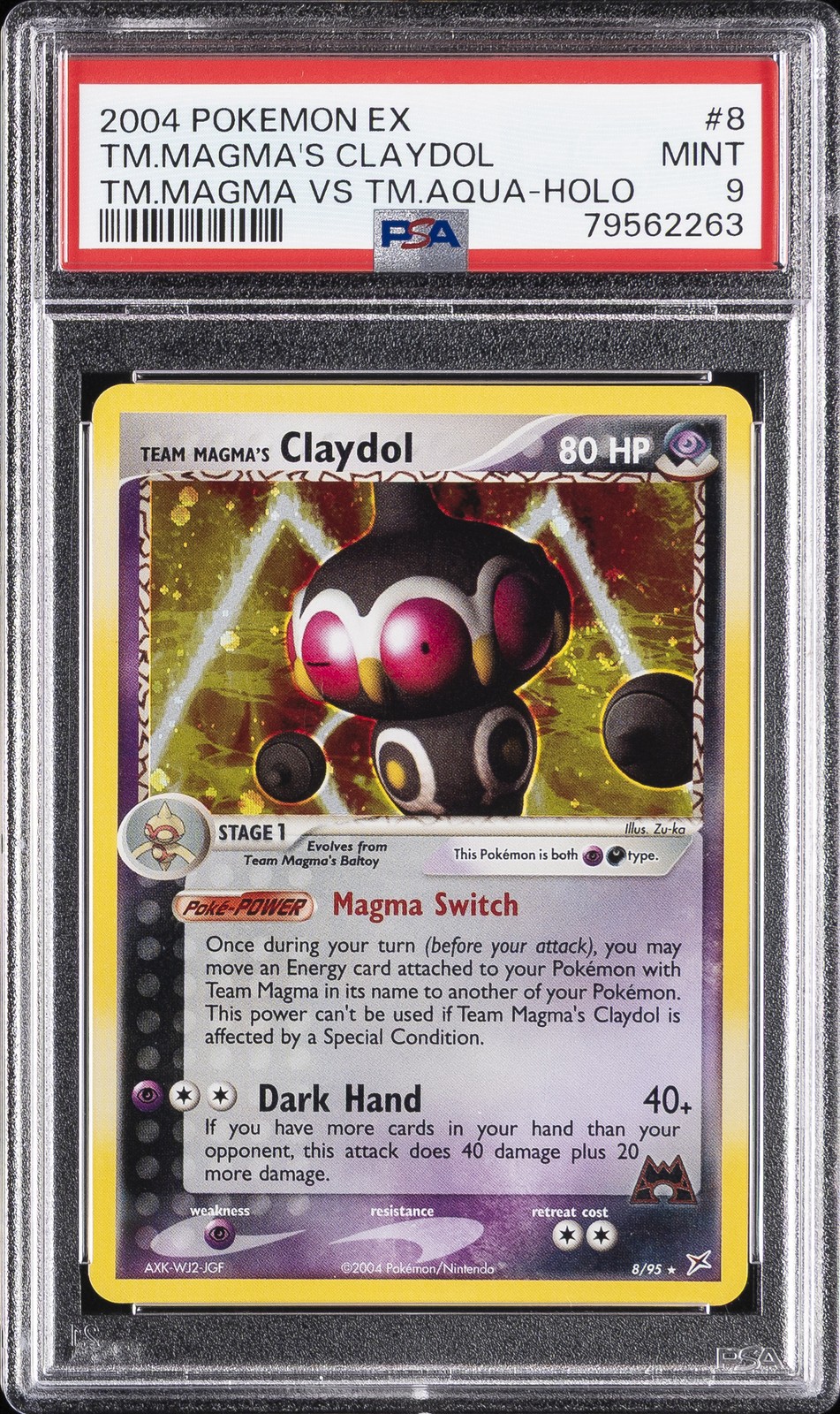 2004 POKEMON EX TEAM MAGMA VS TEAM AQUA #8 TEAM MAGMA'S CLAYDOL-HOLO PSA 9