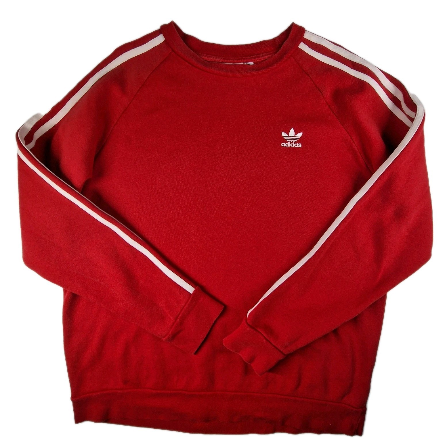 Adidas Originals 3 Stripe Crewneck Sweatshirt Red Mens Medium Trefoil Retro thumbnail 2