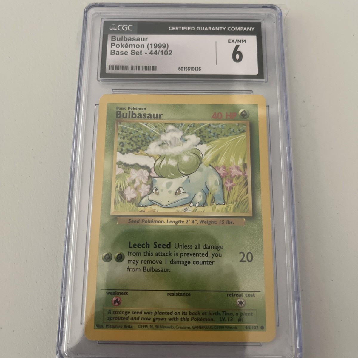 1999 Pokemon Bulbasaur Base Set #44/102 CGC 6
