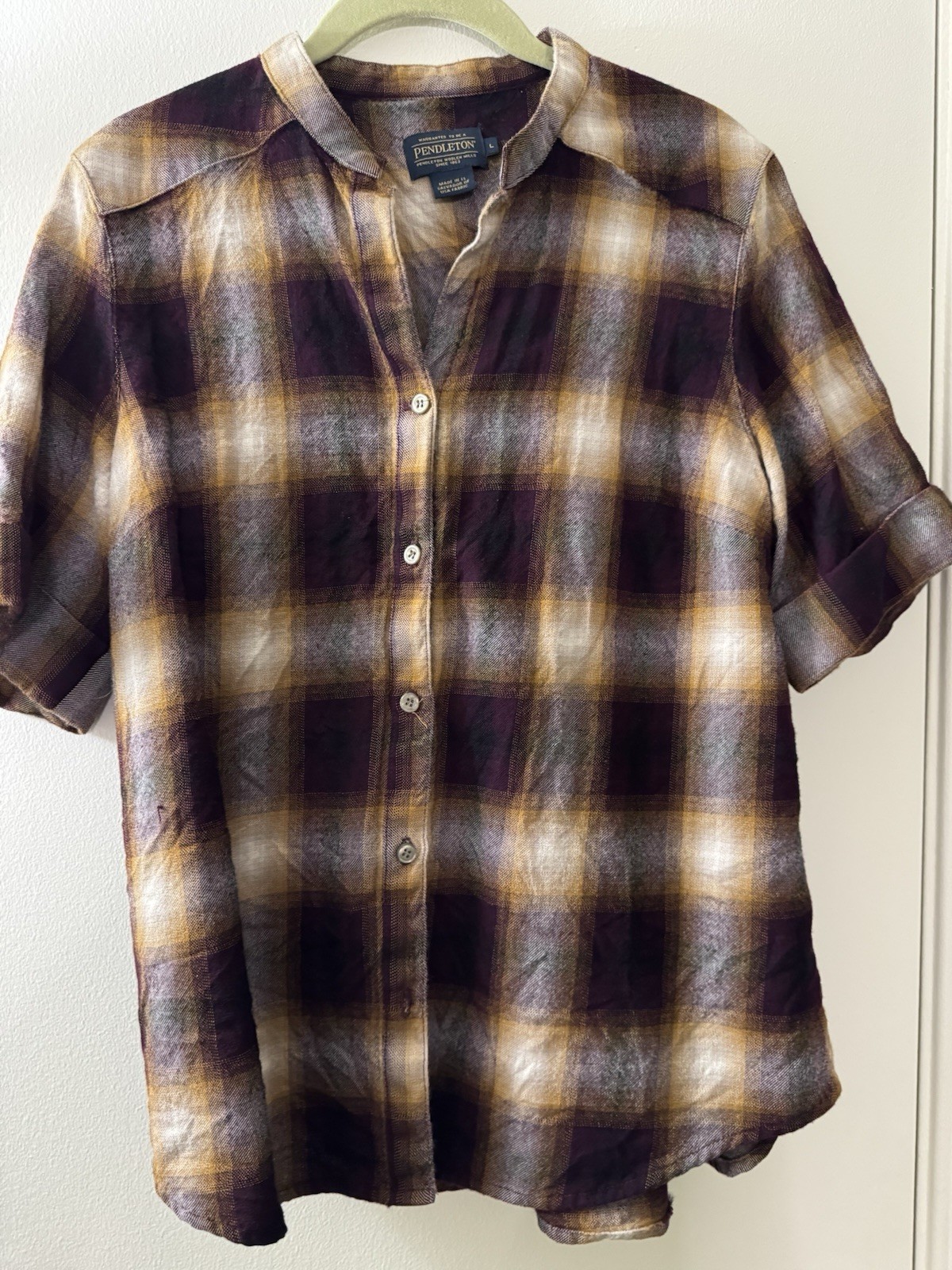 Pendleton Blouse Wool Button Down Collarless Shor… - image 1