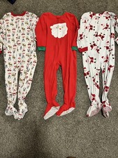 Holiday Christmas Footed Pajama Lot of 3 Boy Girl Unisex Carter  s Size 4T Santa
