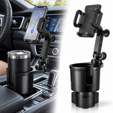 2-in-1 Car Cup Holder Expander Phone Mount 360 Adjustable Universal Stand