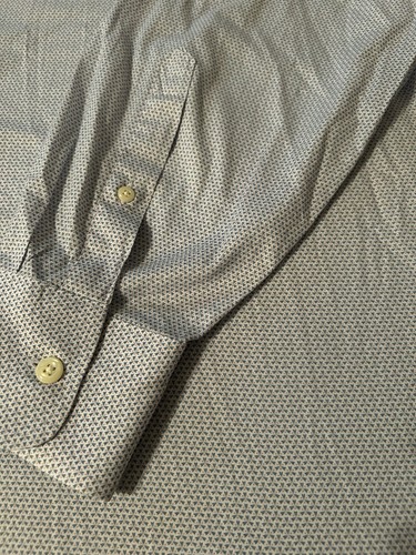 Peter Millar Men's White Blue Geometric Cotton Dress Shirt XL - Picture 2 of 6