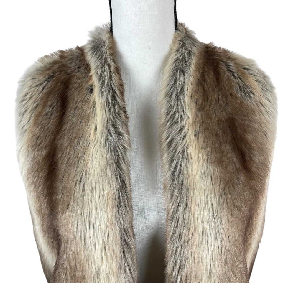Abercrombie & Fitch Women's Vest Size Small Beige Brown Faux Fur Open Front Y2K - Image 2 of 4