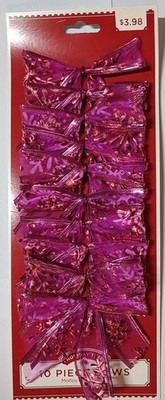 HOLIDAY Time 10 Piece Bow 'Pink' Weihnachtsbaum Schleifen mit Draht Import USA