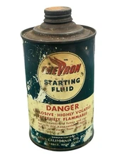 VINTAGE CHEVRON STARTING FLUID ADVERTISING TIN CAN