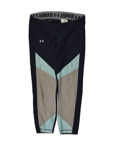 UNDER ARMOUR Womens Heat Gear Leggings UK 14 Large Navy Blue Colourblock BH28