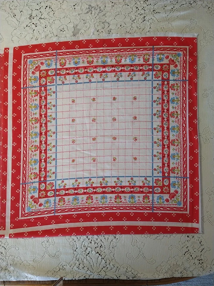 VTG Hearts & Floral FABRIC by Printempo Fabrics Red Blue 24x24" - Image 2 of 4